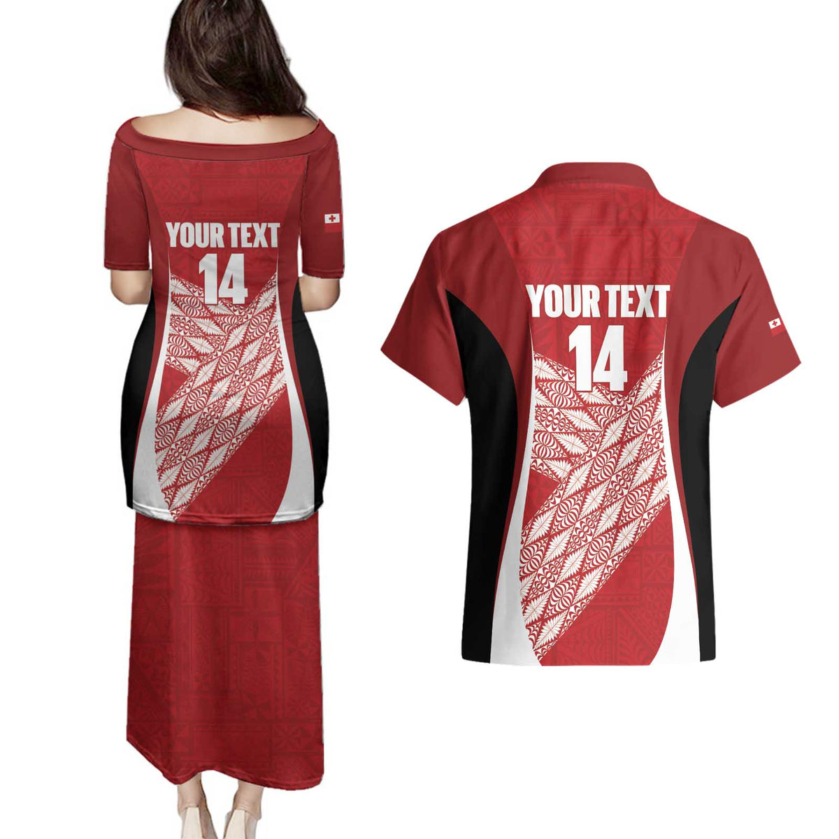 Tonga Rugby Custom Couples Matching Puletasi and Hawaiian Shirt Go ʻIkale Tahi Go Tongan Tapa Cloth
