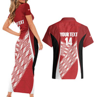 Tonga Rugby Custom Couples Matching Short Sleeve Bodycon Dress and Hawaiian Shirt Go ʻIkale Tahi Go Tongan Tapa Cloth LT14 - Polynesian Pride