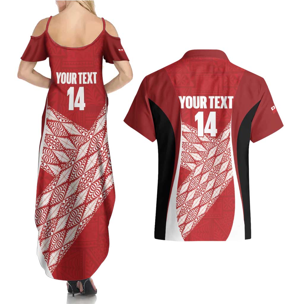 Tonga Rugby Custom Couples Matching Summer Maxi Dress and Hawaiian Shirt Go ʻIkale Tahi Go Tongan Tapa Cloth