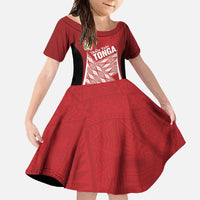 Tonga Rugby Custom Family Matching Off Shoulder Maxi Dress and Hawaiian Shirt Go ʻIkale Tahi Go Tongan Tapa Cloth LT14 Daughter's Dress Red - Polynesian Pride