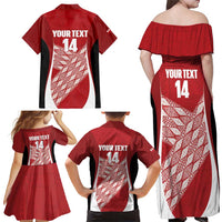 Tonga Rugby Custom Family Matching Off Shoulder Maxi Dress and Hawaiian Shirt Go ʻIkale Tahi Go Tongan Tapa Cloth LT14 - Polynesian Pride