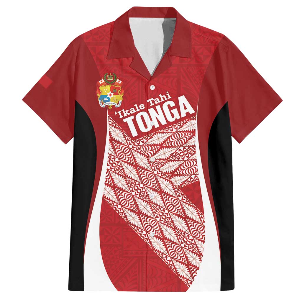 Tonga Rugby Custom Family Matching Off Shoulder Maxi Dress and Hawaiian Shirt Go ʻIkale Tahi Go Tongan Tapa Cloth LT14 Dad's Shirt - Short Sleeve Red - Polynesian Pride