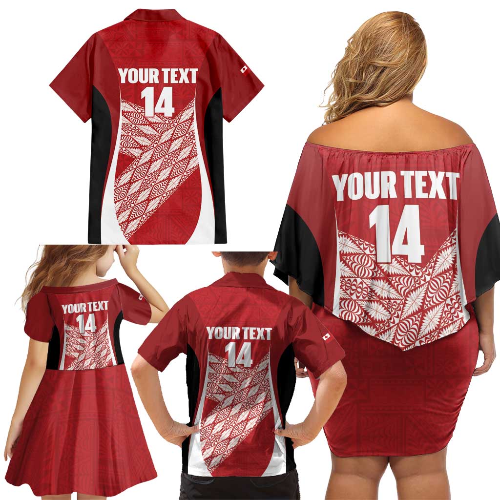 Tonga Rugby Custom Family Matching Off Shoulder Short Dress and Hawaiian Shirt Go ʻIkale Tahi Go Tongan Tapa Cloth