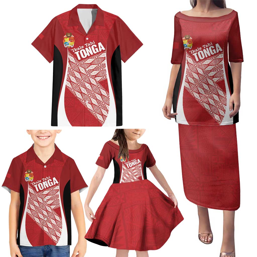 Tonga Rugby Custom Family Matching Puletasi and Hawaiian Shirt Go ʻIkale Tahi Go Tongan Tapa Cloth LT14 - Polynesian Pride