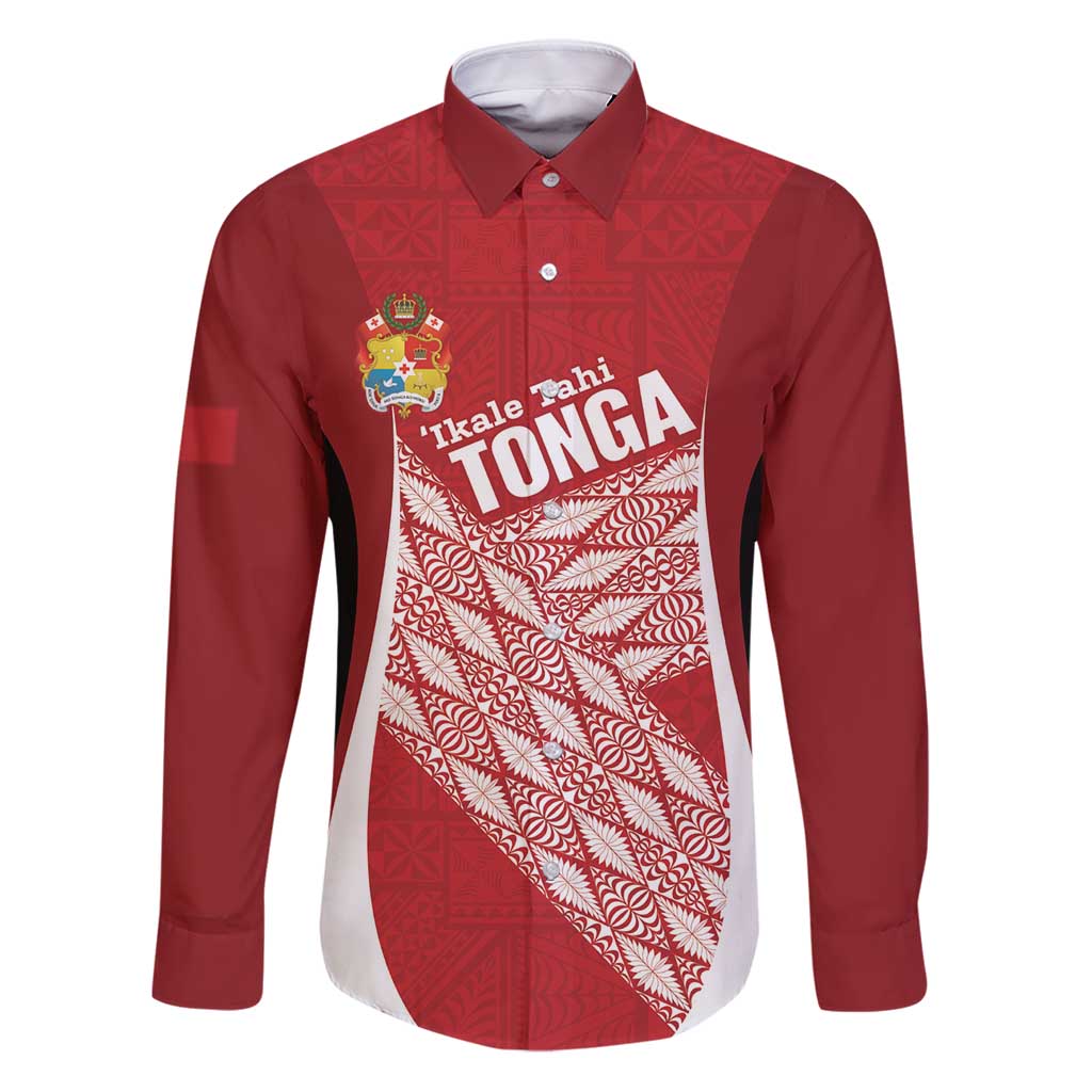 Tonga Rugby Custom Family Matching Puletasi and Hawaiian Shirt Go ʻIkale Tahi Go Tongan Tapa Cloth LT14 Dad's Shirt - Long Sleeve Red - Polynesian Pride