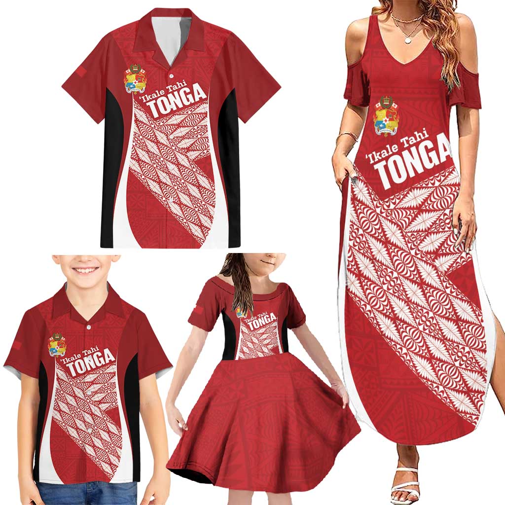 Tonga Rugby Custom Family Matching Summer Maxi Dress and Hawaiian Shirt Go ʻIkale Tahi Go Tongan Tapa Cloth LT14 - Polynesian Pride