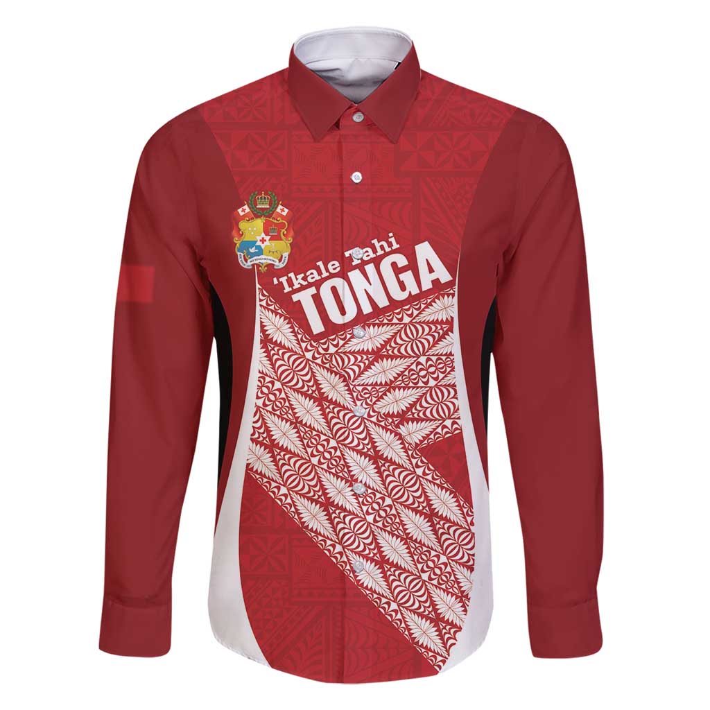 Tonga Rugby Custom Family Matching Summer Maxi Dress and Hawaiian Shirt Go ʻIkale Tahi Go Tongan Tapa Cloth LT14 Dad's Shirt - Long Sleeve Red - Polynesian Pride