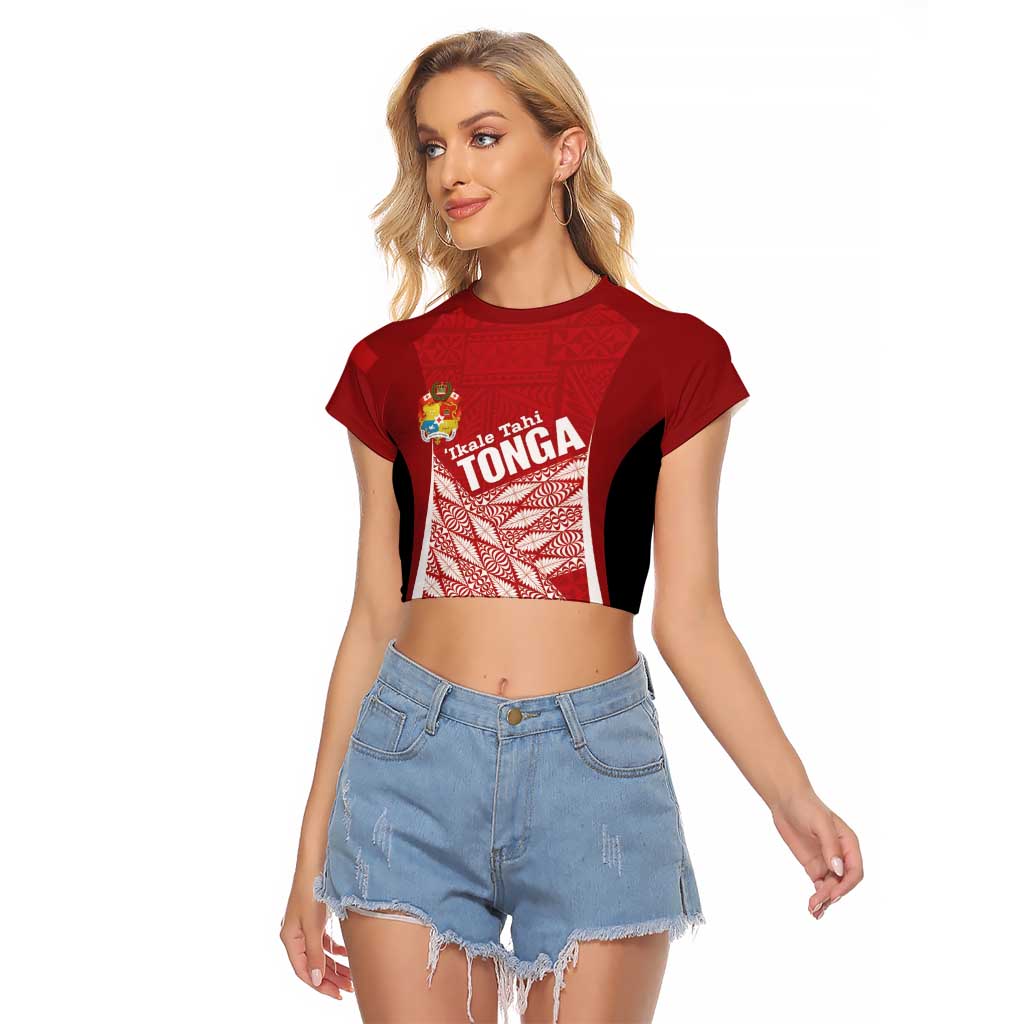 Tonga Rugby Custom Raglan Cropped T Shirt Go ʻIkale Tahi Go Tongan Tapa Cloth