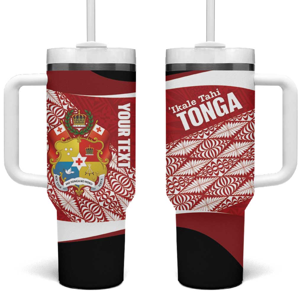 Tonga Rugby Custom Tumbler With Handle Go ʻIkale Tahi Go Tongan Tapa Cloth