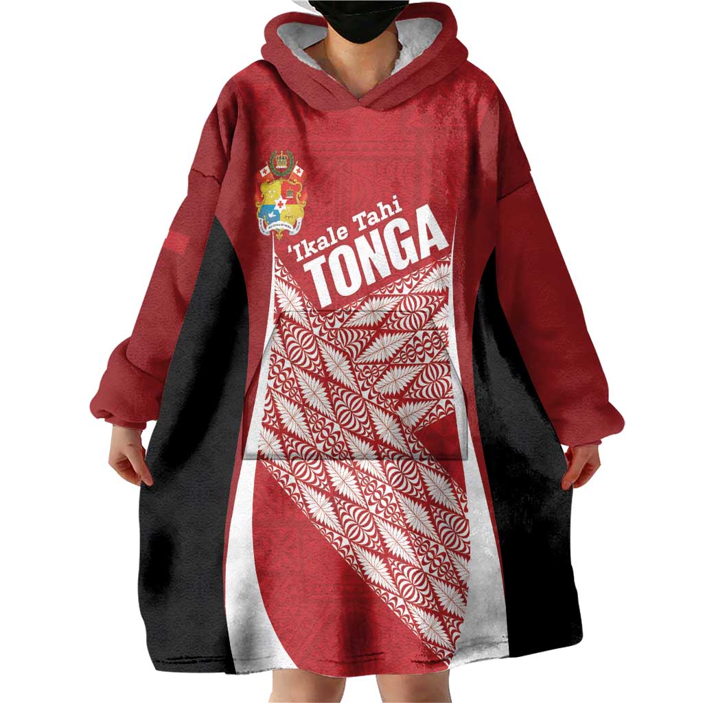 Tonga Rugby Custom Wearable Blanket Hoodie Go ʻIkale Tahi Go Tongan Tapa Cloth