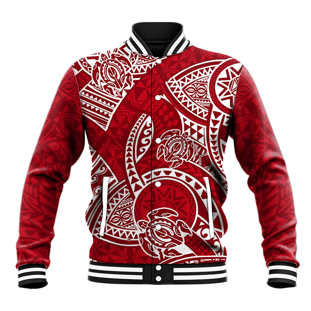 Polynesian Pride Hawaii Baseball Jacket Hawaiian Tribal Honu Red Version LT14 Unisex Red - Polynesian Pride