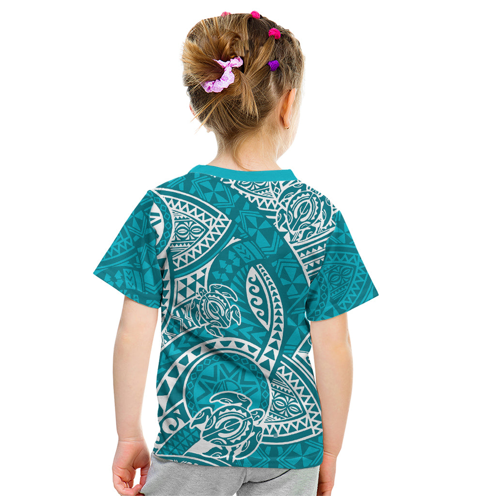 Polynesian Pride Hawaii Kid T Shirt Hawaiian Tribal Honu Turquoise Version LT14 - Polynesian Pride