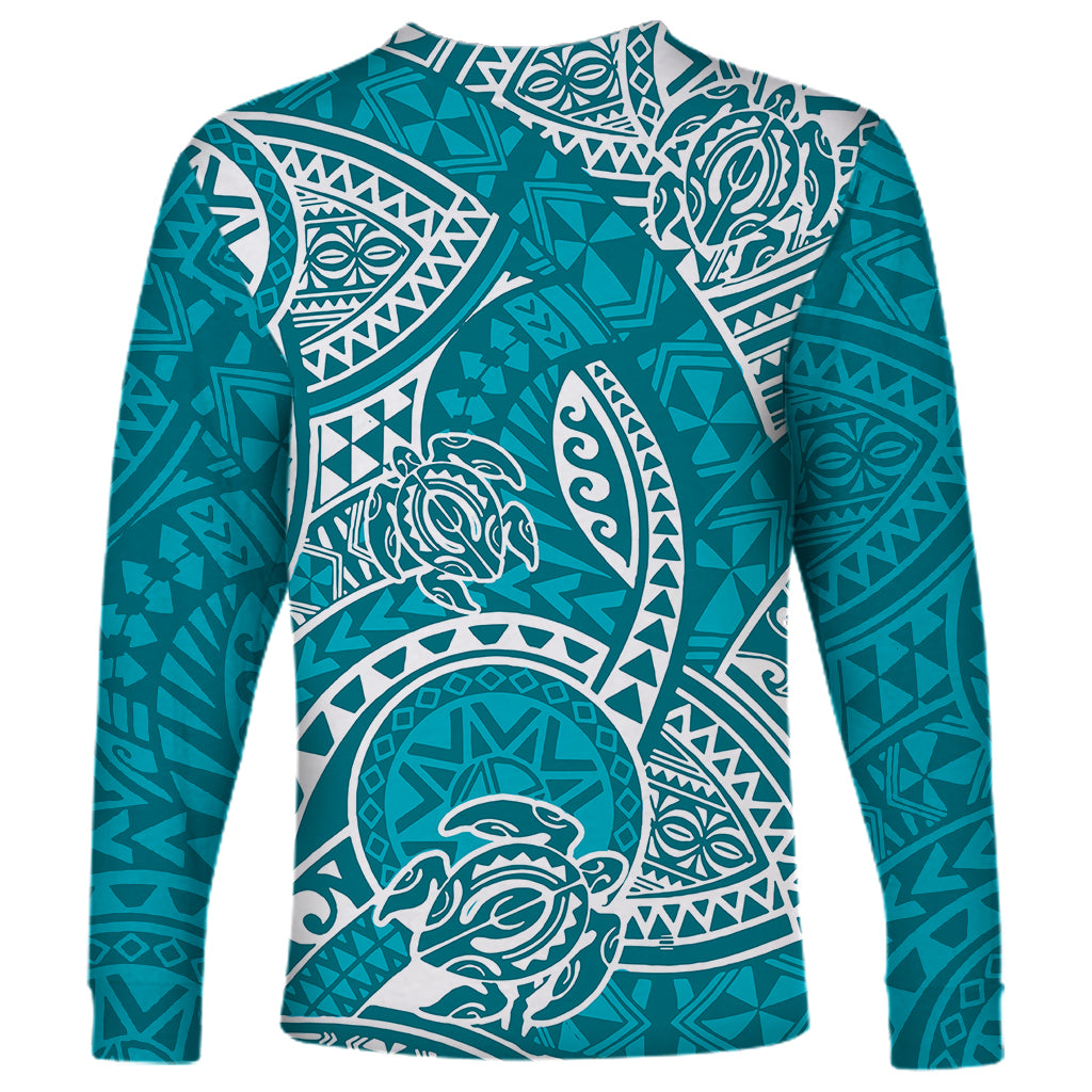 Polynesian Pride Hawaii Long Sleeve Shirt Hawaiian Tribal Honu Turquoise Version LT14 - Polynesian Pride