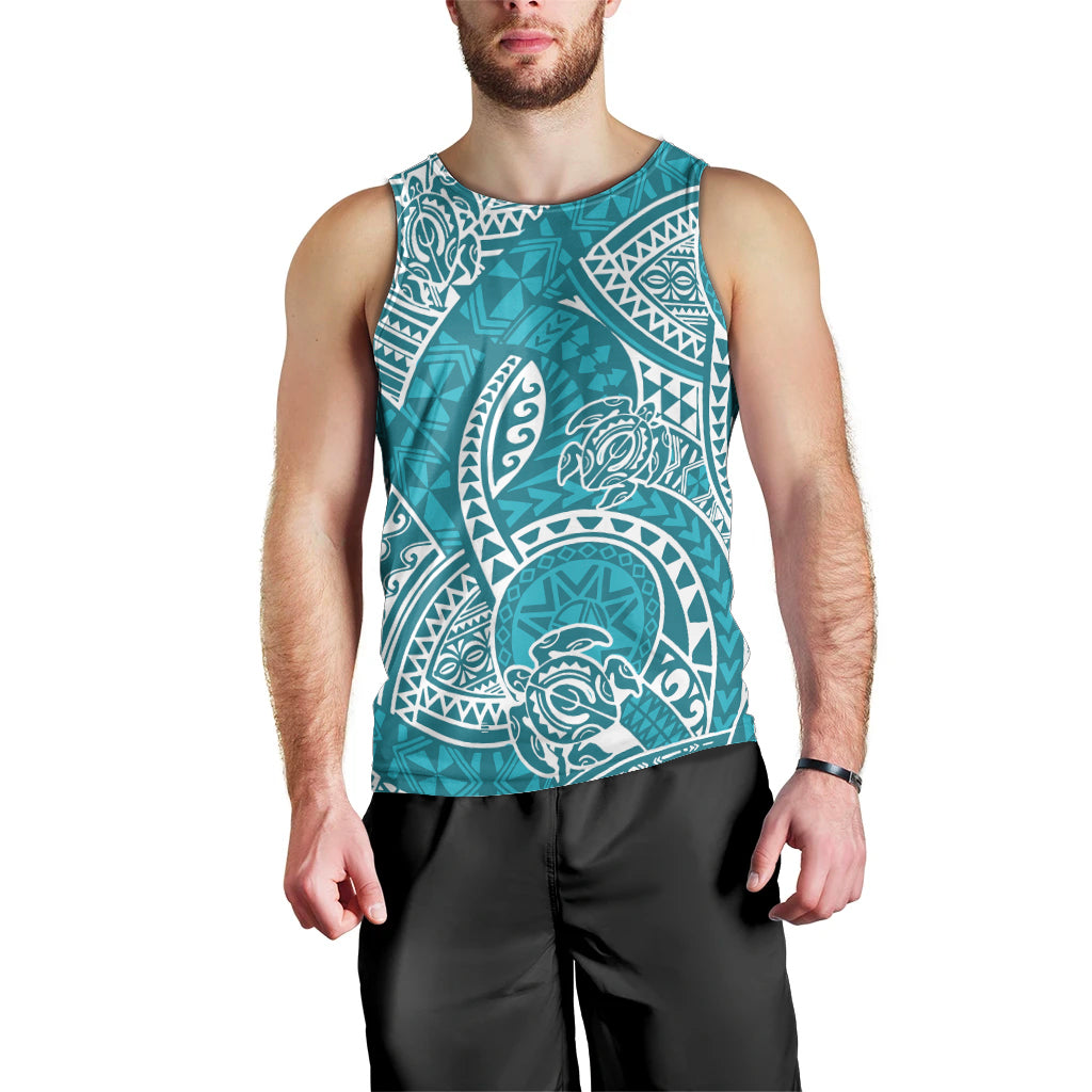 Polynesian Pride Hawaii Men Tank Top Hawaiian Tribal Honu Turquoise Version LT14 - Polynesian Pride