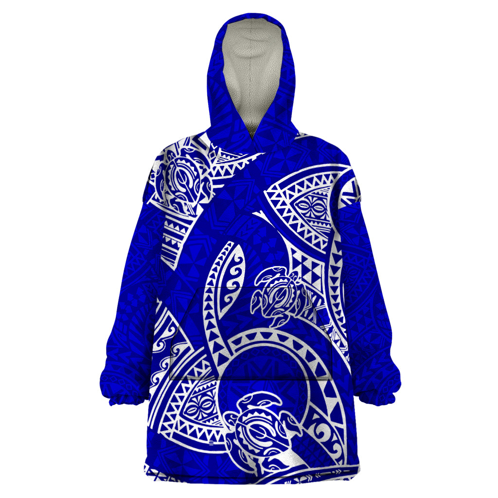 Polynesian Pride Hawaii Wearable Blanket Hoodie Hawaiian Tribal Honu Blue Version LT14 One Size Blue - Polynesian Pride