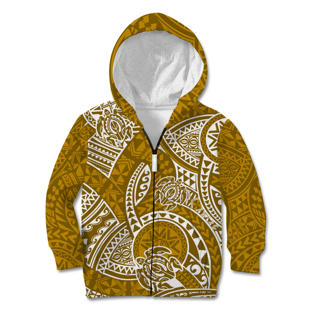 Polynesian Pride Hawaii Kid Hoodie Hawaiian Tribal Honu Gold Version LT14 Zip Hoodie Gold - Polynesian Pride