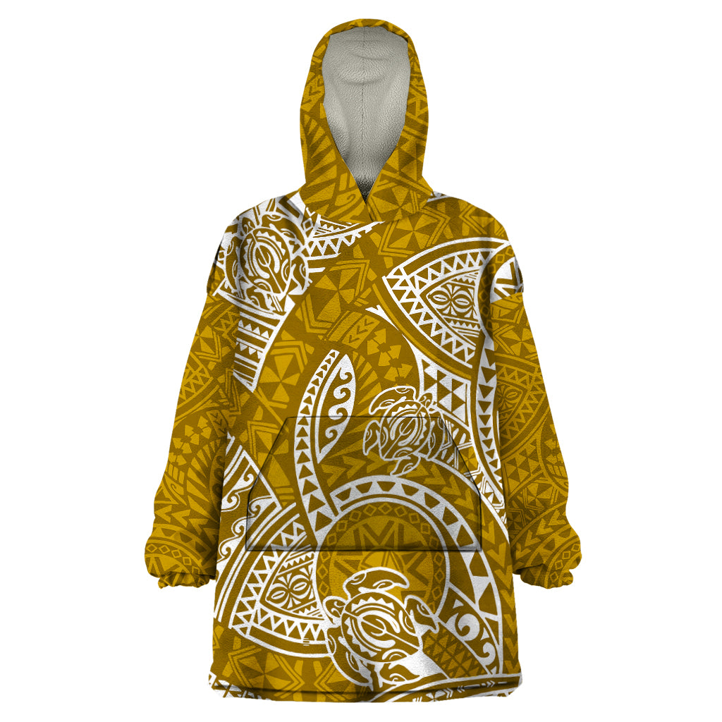 Polynesian Pride Hawaii Wearable Blanket Hoodie Hawaiian Tribal Honu Gold Version LT14 One Size Gold - Polynesian Pride