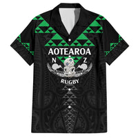 Personalised Aotearoa Rugby Family Matching Off The Shoulder Long Sleeve Dress and Hawaiian Shirt New Zealand Maori Kete Matauranga Pattern