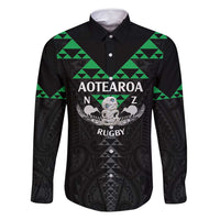 Personalised Aotearoa Rugby Family Matching Summer Maxi Dress and Hawaiian Shirt New Zealand Maori Kete Matauranga Pattern LT14 Dad's Shirt - Long Sleeve Black - Polynesian Pride