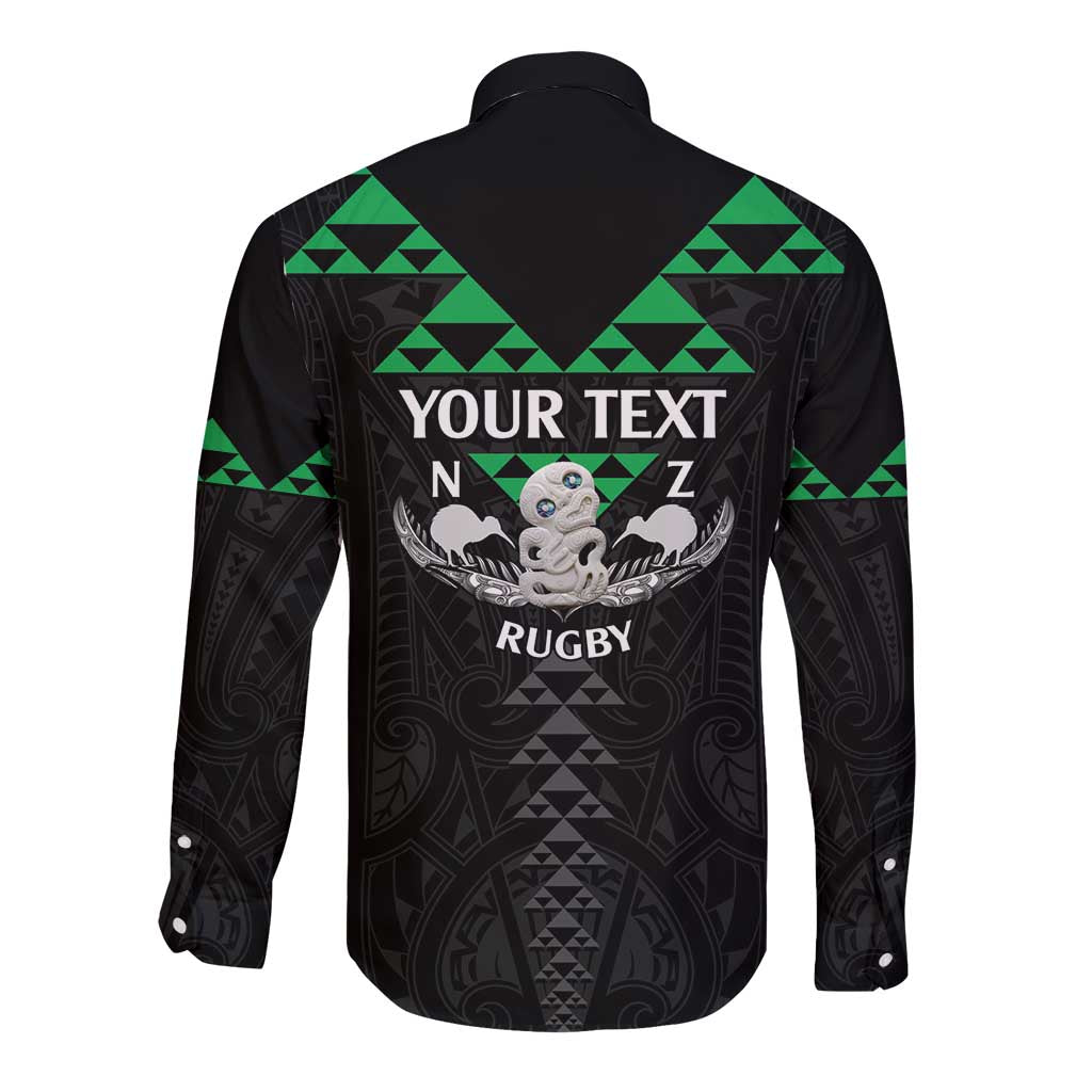 Personalised Aotearoa Rugby Long Sleeve Button Shirt New Zealand Maori Kete Matauranga Pattern