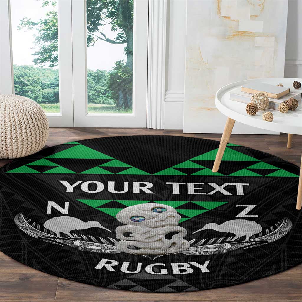 Personalised Aotearoa Rugby Round Carpet New Zealand Maori Kete Matauranga Pattern