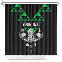 Personalised Aotearoa Rugby Shower Curtain New Zealand Maori Kete Matauranga Pattern