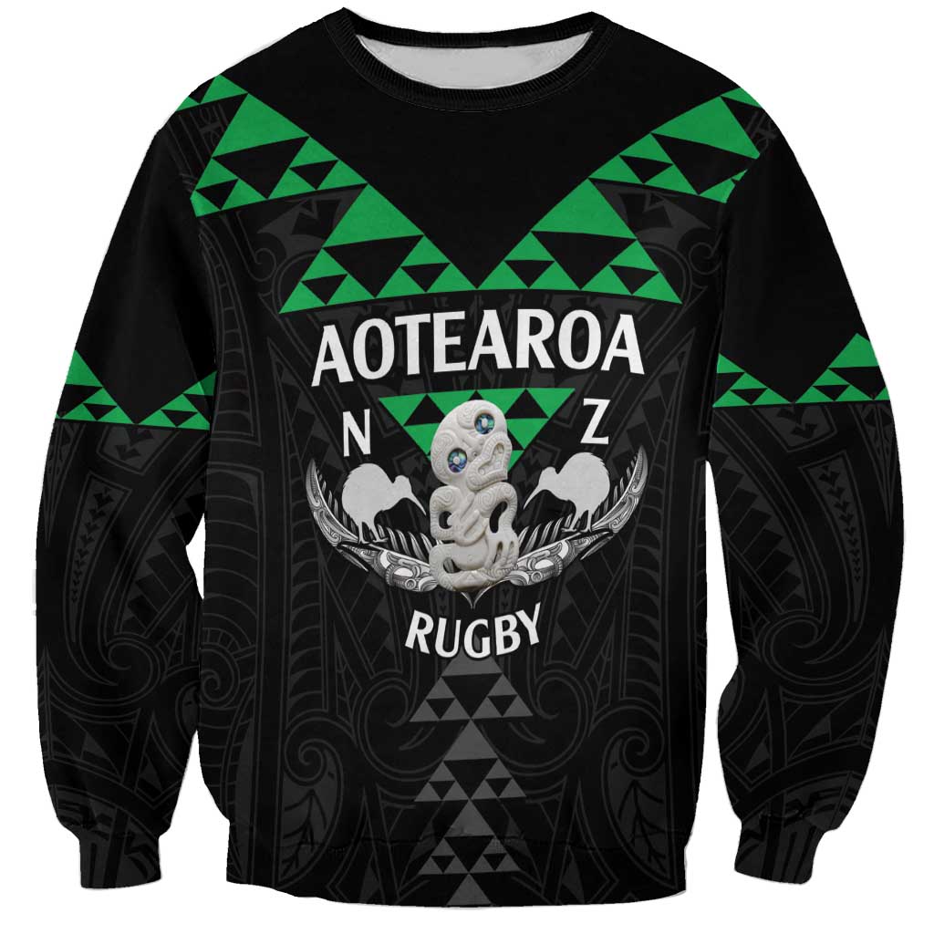 Personalised Aotearoa Rugby Sweatshirt New Zealand Maori Kete Matauranga Pattern