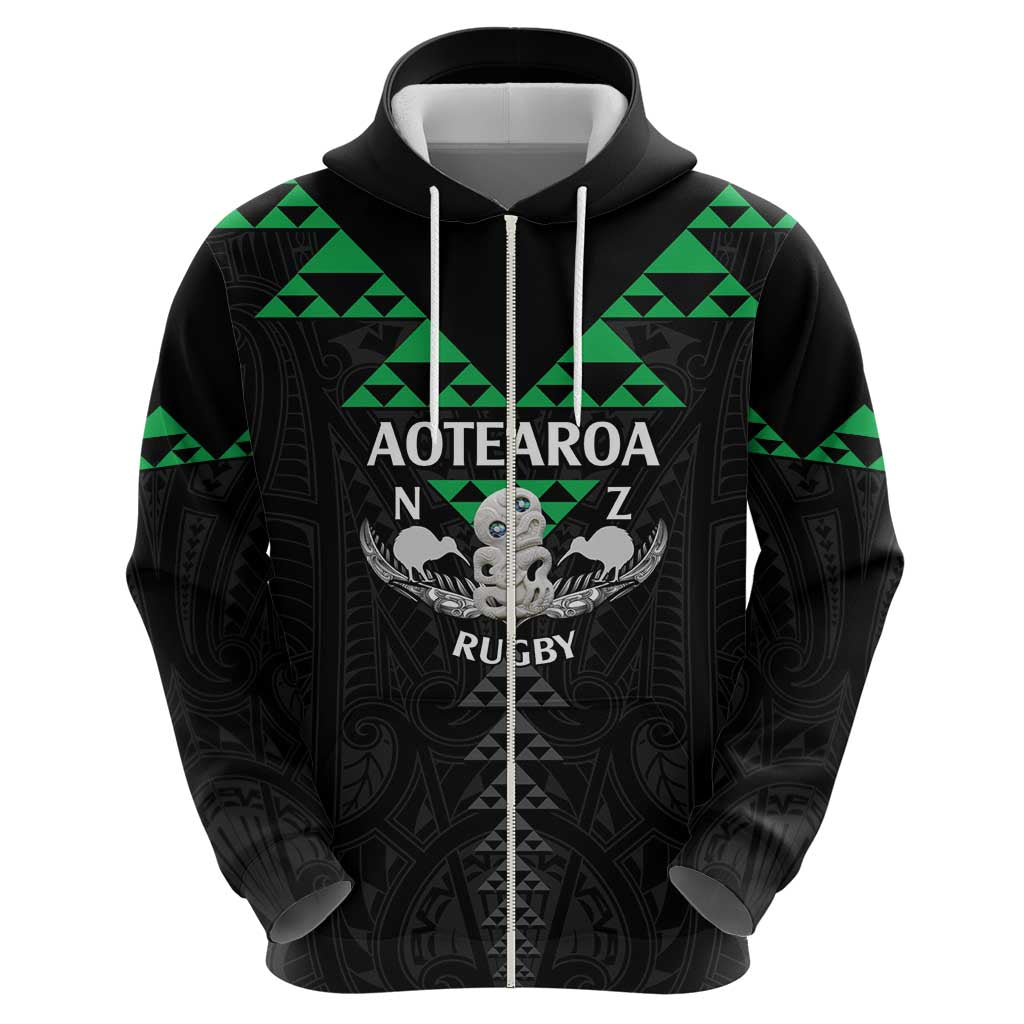 Personalised Aotearoa Rugby Zip Hoodie New Zealand Maori Kete Matauranga Pattern LT14 - Polynesian Pride