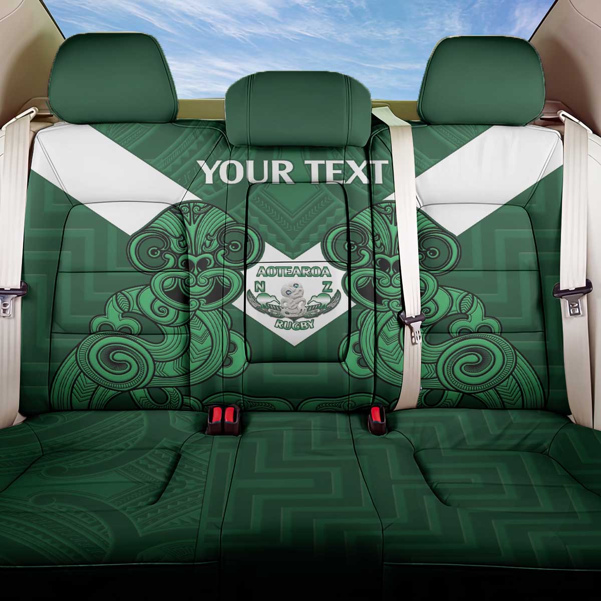 Custom Aotearoa Rugby Back Car Seat Cover New Zealand Maori Kete Poutama Pattern