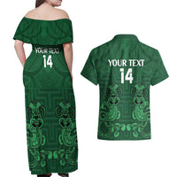 Custom Aotearoa Rugby Couples Matching Off Shoulder Maxi Dress and Hawaiian Shirt New Zealand Maori Kete Poutama Pattern