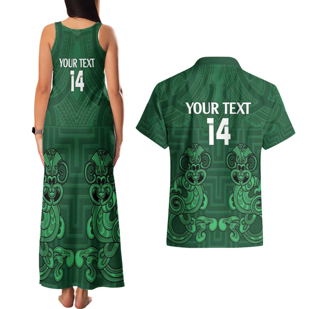 Custom Aotearoa Rugby Couples Matching Tank Maxi Dress and Hawaiian Shirt New Zealand Maori Kete Poutama Pattern