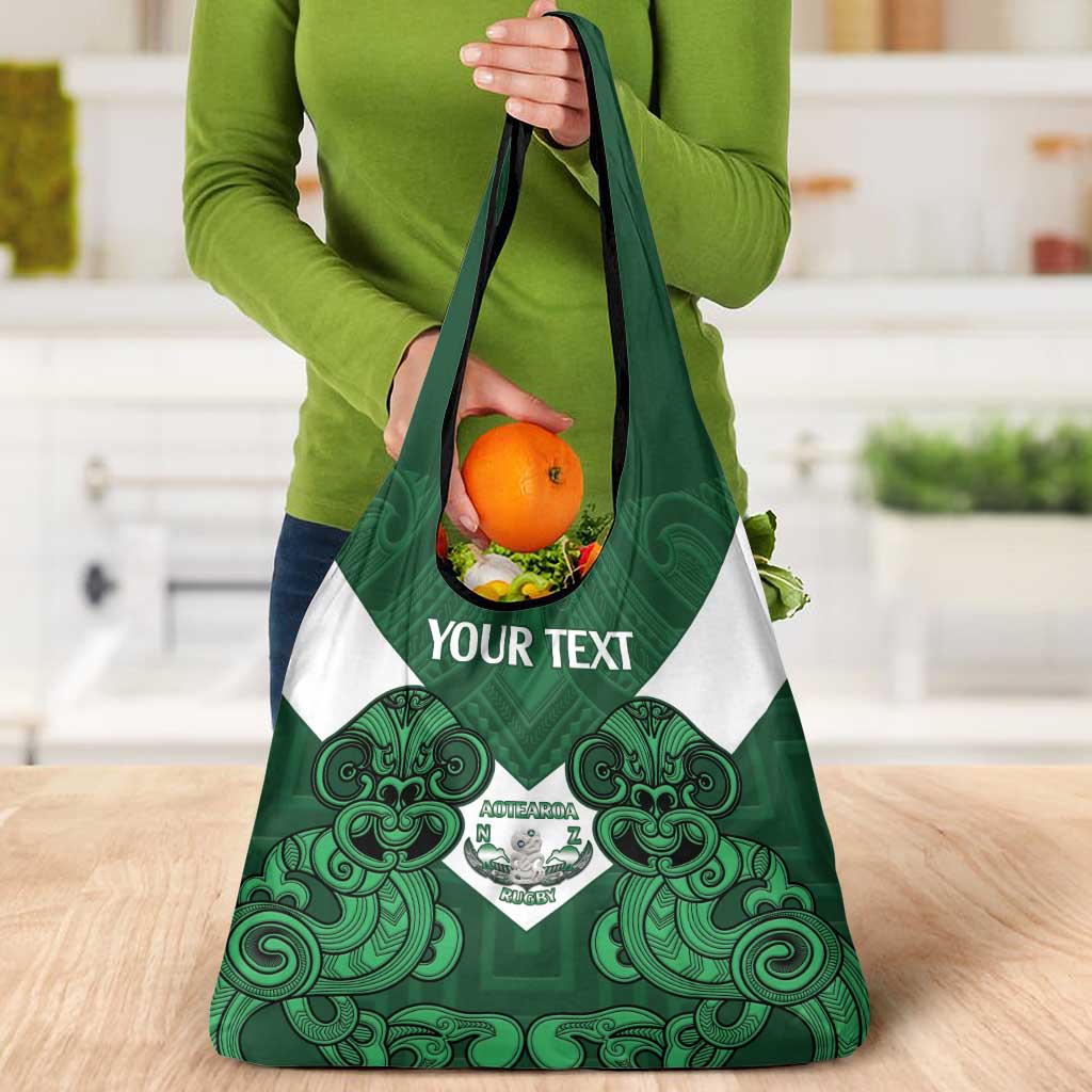 Custom Aotearoa Rugby Grocery Bag New Zealand Maori Kete Poutama Pattern