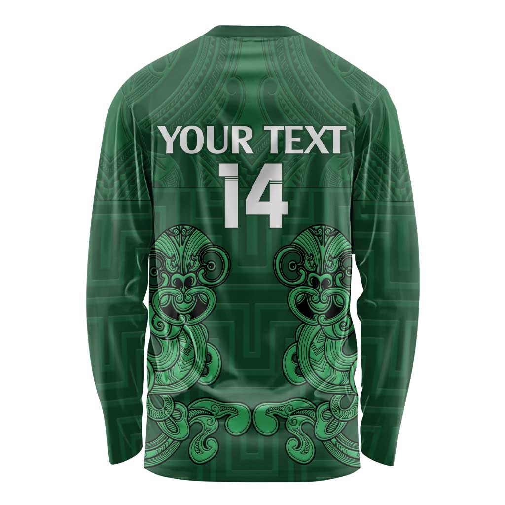 Custom Aotearoa Rugby Long Sleeve Shirt New Zealand Maori Kete Poutama Pattern