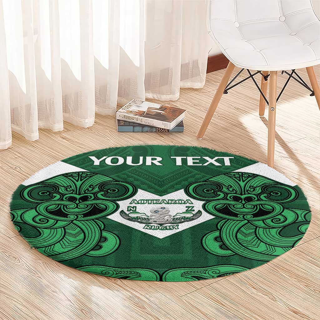 Custom Aotearoa Rugby Round Carpet New Zealand Maori Kete Poutama Pattern
