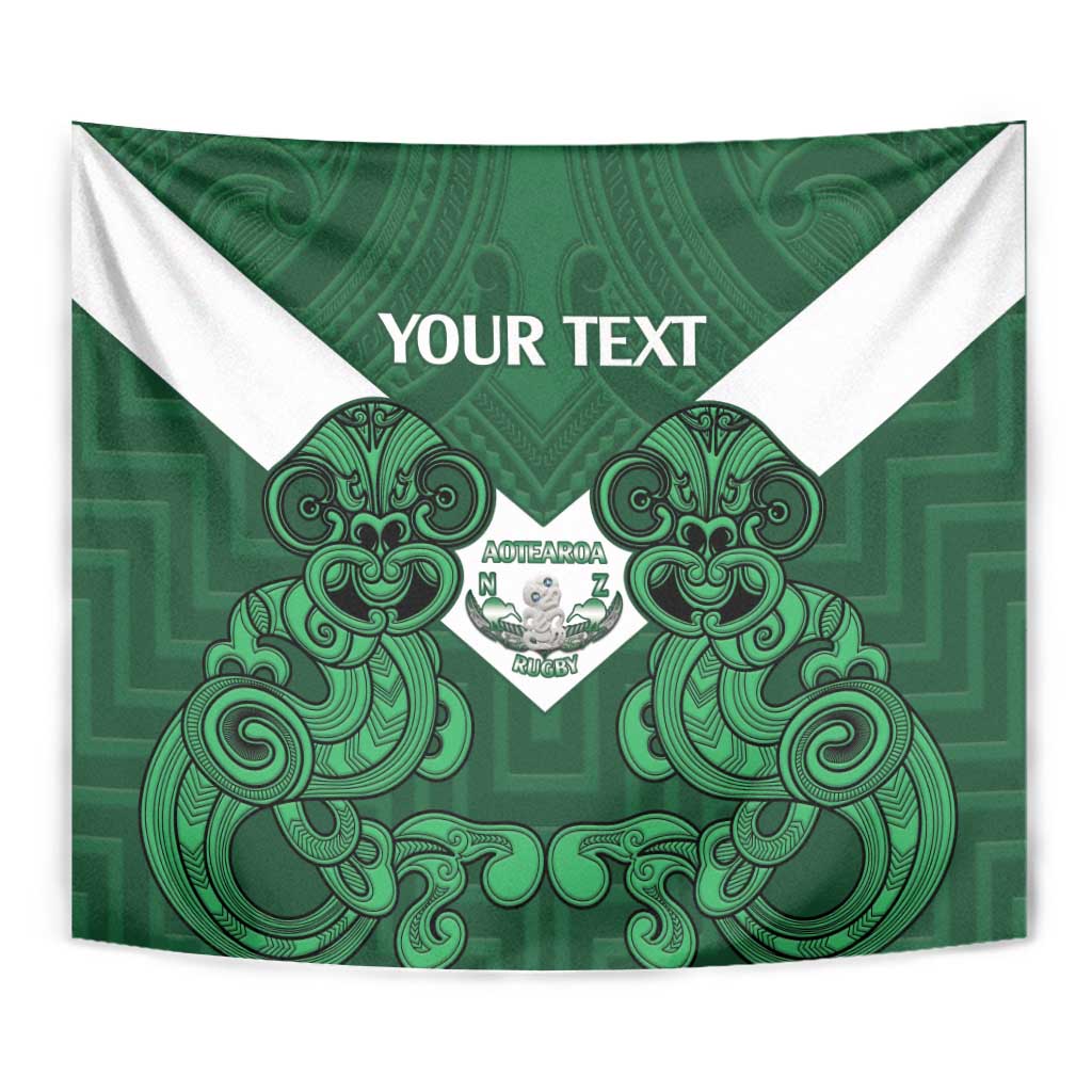 Custom Aotearoa Rugby Tapestry New Zealand Maori Kete Poutama Pattern