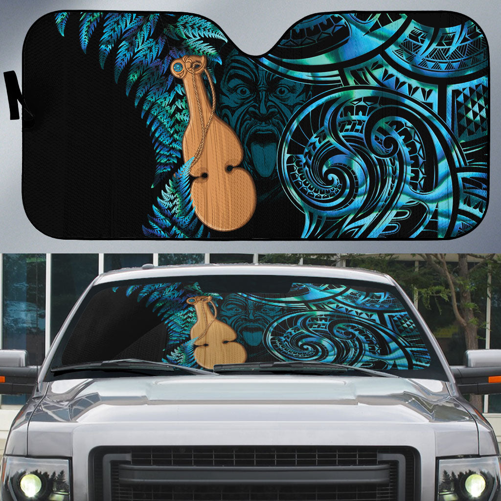 Kotiate New Zealand Auto Sun Shade Maori Weapon Paua Shell Haka Fern