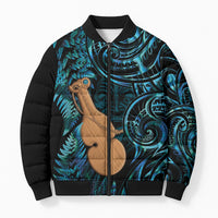 Kotiate New Zealand Bomber Puffer Jacket Maori Weapon Paua Shell Haka Fern