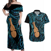 Kotiate New Zealand Couples Matching Off Shoulder Maxi Dress and Hawaiian Shirt Maori Weapon Paua Shell Haka Fern