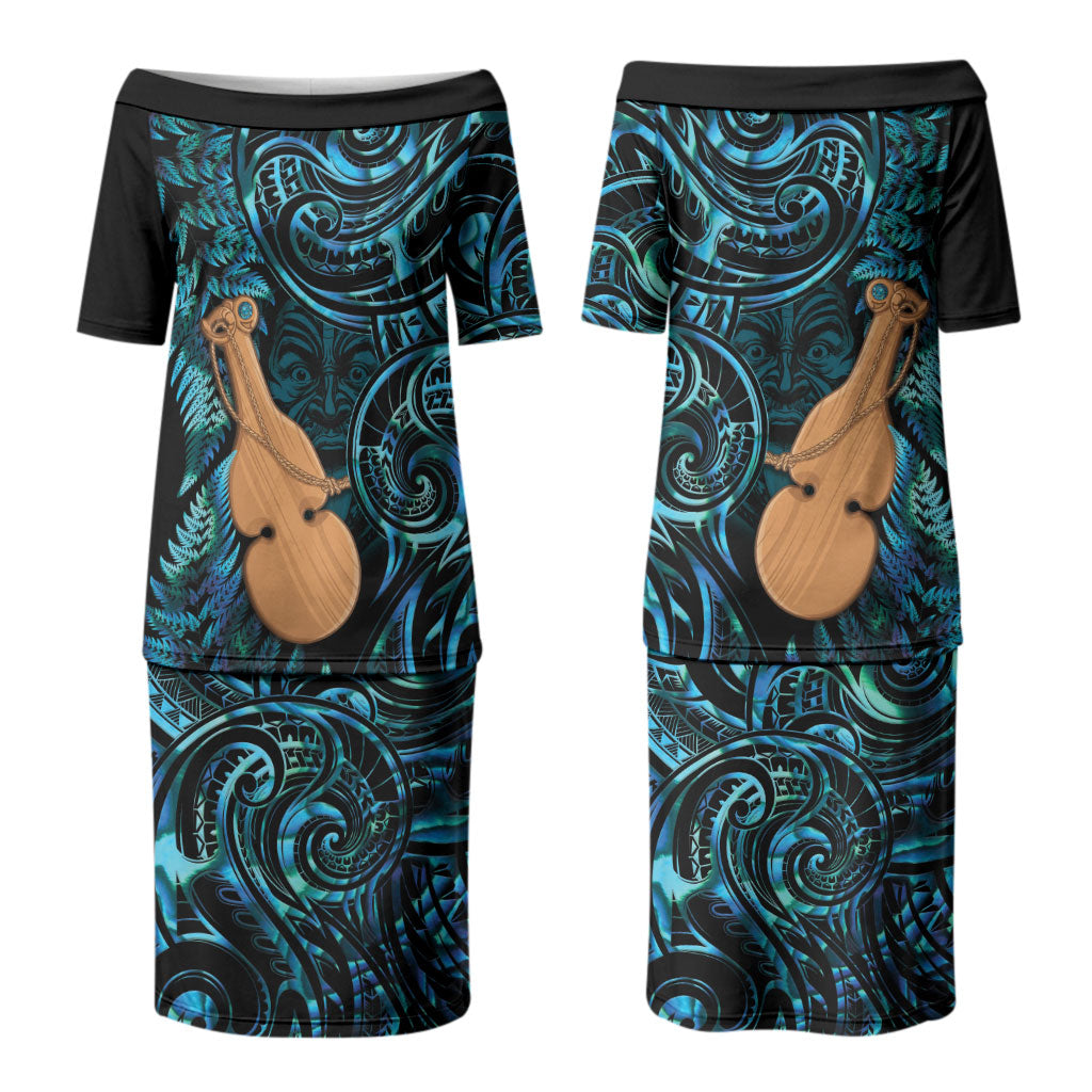Kotiate New Zealand Couples Matching Puletasi and Long Sleeve Button Shirt Maori Weapon Paua Shell Haka Fern LT14 - Polynesian Pride