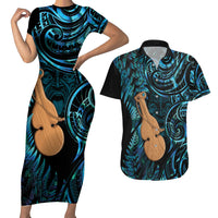 Kotiate New Zealand Couples Matching Short Sleeve Bodycon Dress and Hawaiian Shirt Maori Weapon Paua Shell Haka Fern LT14 Turquoise - Polynesian Pride