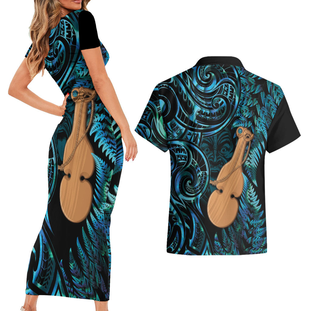 Kotiate New Zealand Couples Matching Short Sleeve Bodycon Dress and Hawaiian Shirt Maori Weapon Paua Shell Haka Fern LT14 - Polynesian Pride