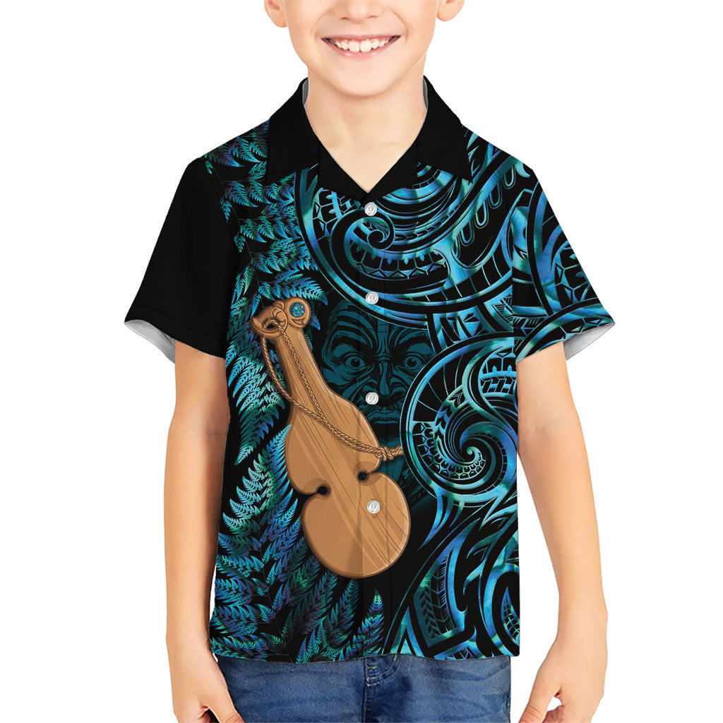 Kotiate New Zealand Family Matching Puletasi and Hawaiian Shirt Maori Weapon Paua Shell Haka Fern LT14 Son's Shirt Turquoise - Polynesian Pride