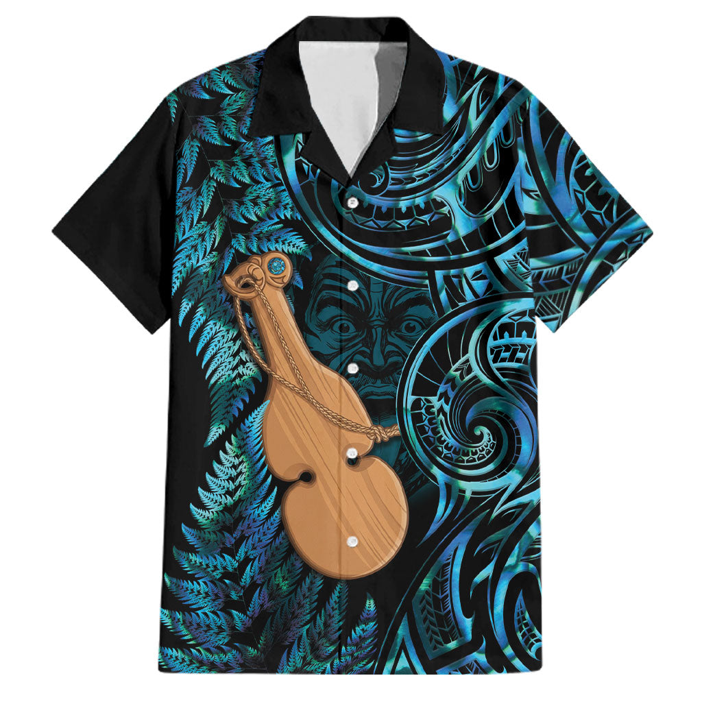 Kotiate New Zealand Family Matching Summer Maxi Dress and Hawaiian Shirt Maori Weapon Paua Shell Haka Fern LT14 Dad's Shirt - Short Sleeve Turquoise - Polynesian Pride