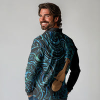 Kotiate New Zealand Long Sleeve Polo Shirt Maori Weapon Paua Shell Haka Fern