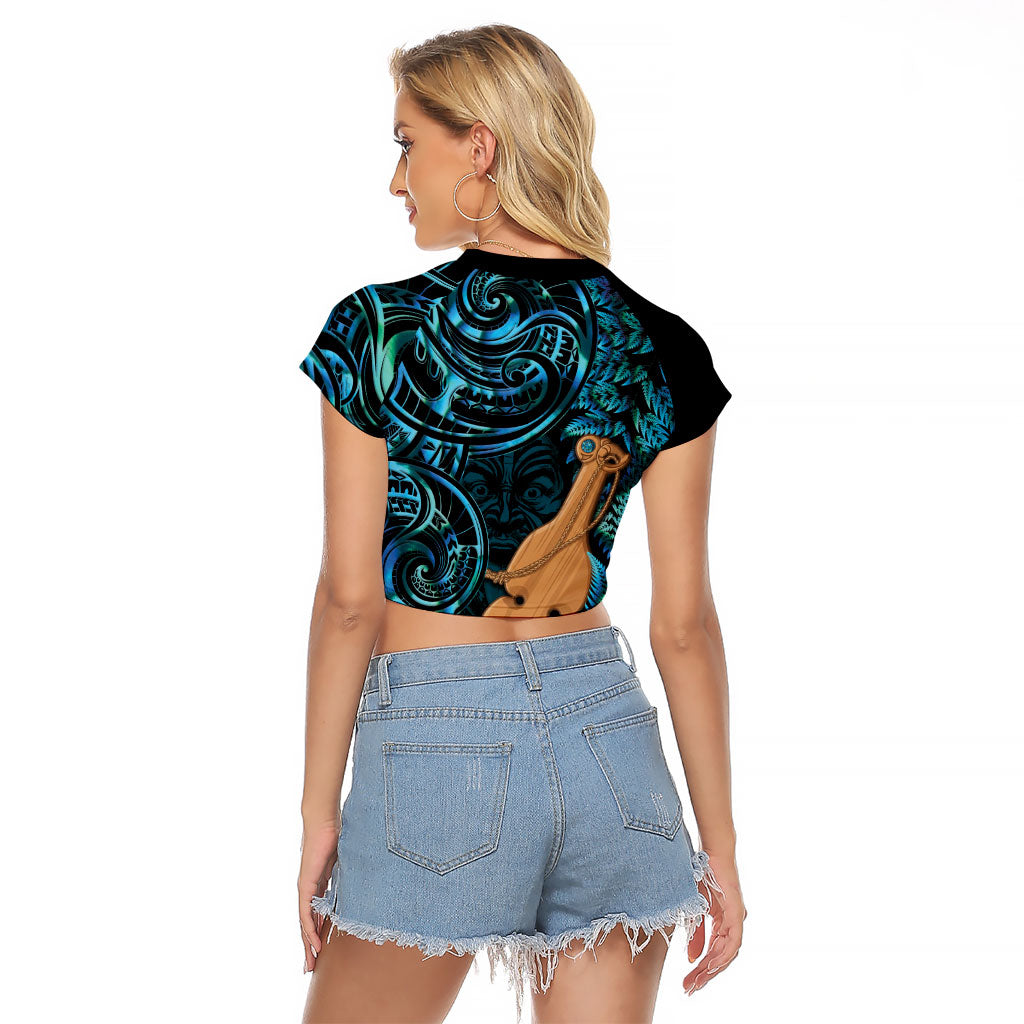 Kotiate New Zealand Raglan Cropped T Shirt Maori Weapon Paua Shell Haka Fern