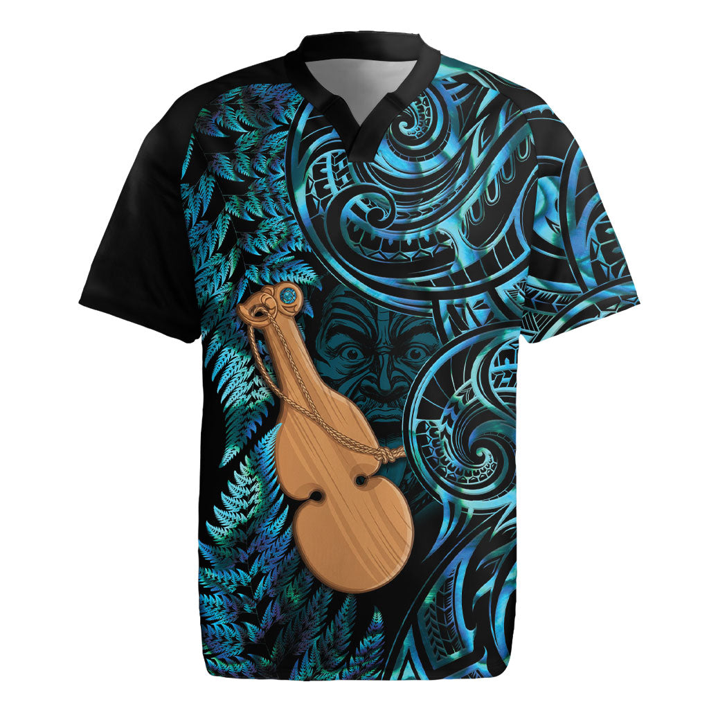 Kotiate New Zealand Rugby Jersey Maori Weapon Paua Shell Haka Fern LT14 Turquoise - Polynesian Pride