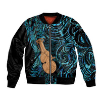 Kotiate New Zealand Sleeve Zip Bomber Jacket Maori Weapon Paua Shell Haka Fern LT14 Unisex Turquoise - Polynesian Pride