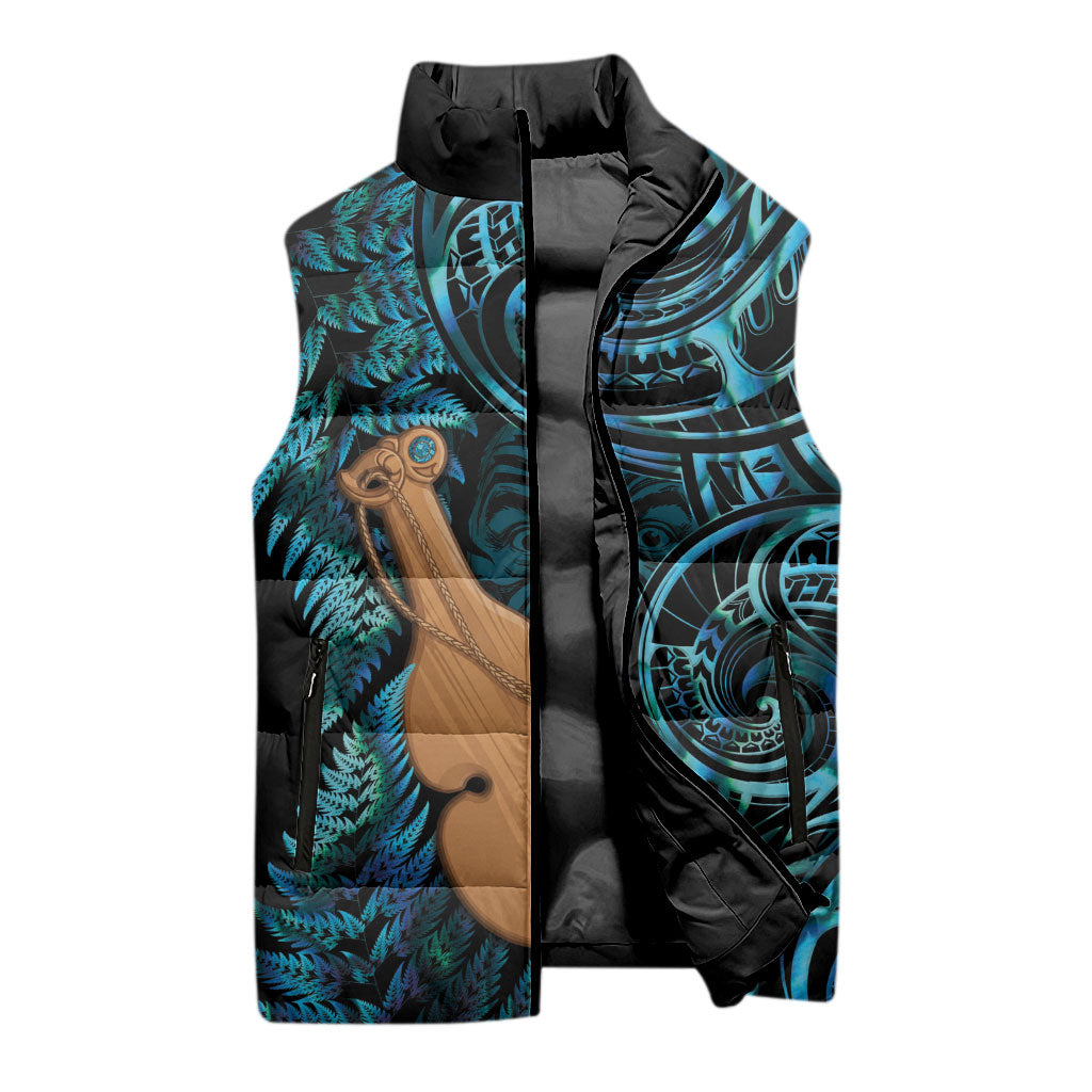 Kotiate New Zealand Sleeveless Puffer Jacket Maori Weapon Paua Shell Haka Fern LT14 - Polynesian Pride