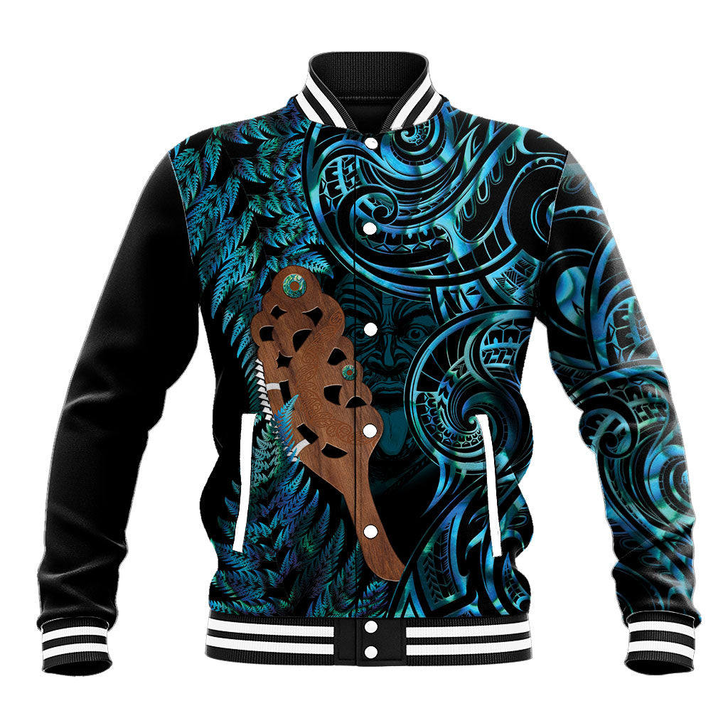 Maripi New Zealand Baseball Jacket Maori Weapon Paua Shell Haka Fern