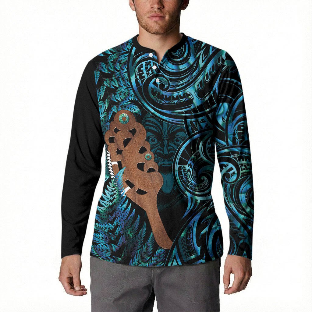 Maripi New Zealand Button Sweatshirt Maori Weapon Paua Shell Haka Fern